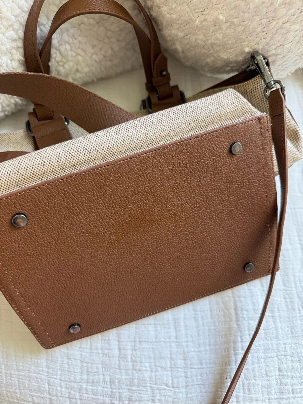 Botkier Beige Canvas Tote with Brown Leather Trim